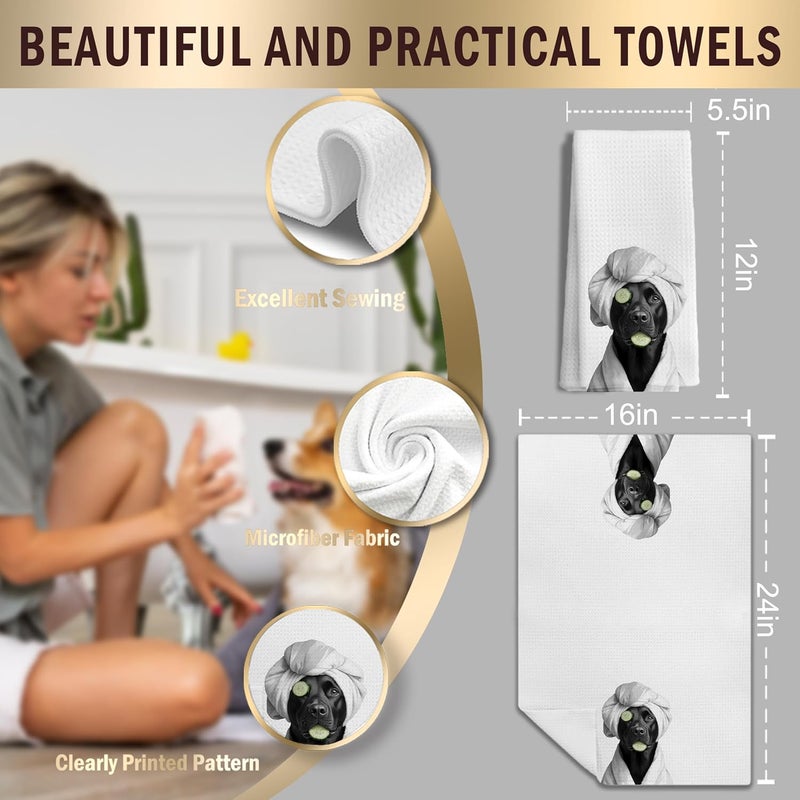 LUKIPOM Funny Black Labrador Retriever Hand Towels for Bathroom Decor, Black Lab Gifts,Dog Bathroom Decor,Dog Mom Gifts, Funny Kitchen Towels, 16x24 Inches - Image 2